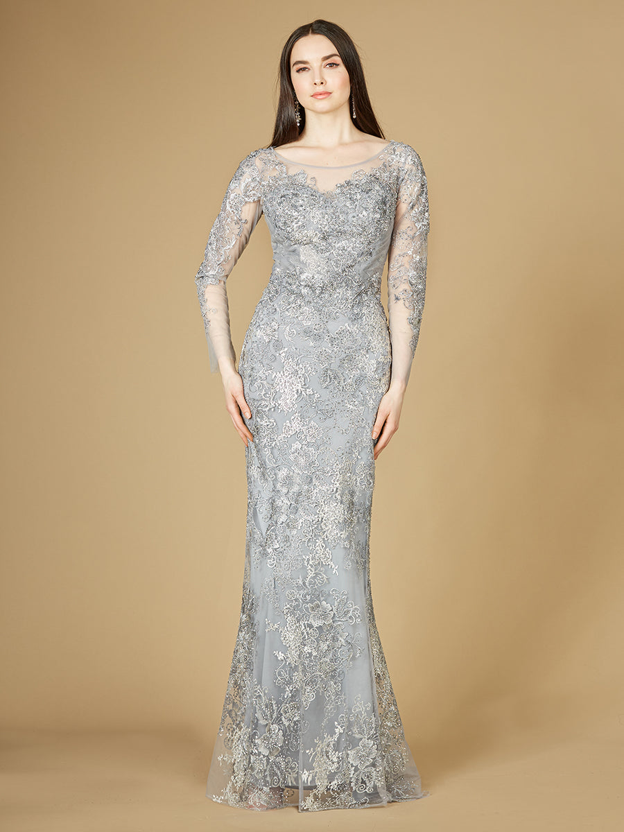 Lara 29232 - High Neck Long Sleeve Fitted Lace Gown-Dress-Lara-4-Thistle-Lara