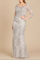 Lara 29232 - High Neck Long Sleeve Fitted Lace Gown-Dress-Lara-Lara