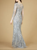 Lara 29232 - High Neck Long Sleeve Fitted Lace Gown-Dress-Lara-Lara