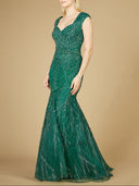 Lara 29233 - Cap Sleeve Mermaid Beaded Gown-Dress-Lara-4-Green-Lara
