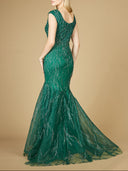 Lara 29233 - Cap Sleeve Mermaid Beaded Gown-Dress-Lara-Lara