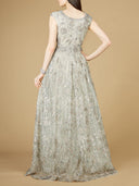 Lara 29236 - Cap Sleeve V-Neck Lace A-line Gown-Dress-Lara-Lara