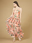 Lara 29242 - Ruffle Skirt Printed Gown with Spaghetti Straps-Dresses-Lara-0-Peach-Lara