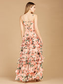 Lara 29242 - Ruffle Skirt Printed Gown with Spaghetti Straps