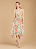Lara 29243 - V-Neck Printed Midi Length Dress with Pleats