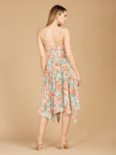 Lara 29243 - V-Neck Printed Midi Length Dress with Pleats