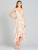 Lara 29243 - V-Neck Printed Midi Length Dress with Pleats-Dresses-Lara-0-White Rose-Lara