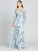 Lara 29245 - Long Sleeve V-Neck, Layered Skirt Print Dress-Dresses-Lara-0-Mint-Lara