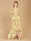 Lara 29245 - Long Sleeve V-Neck, Layered Skirt Print Dress