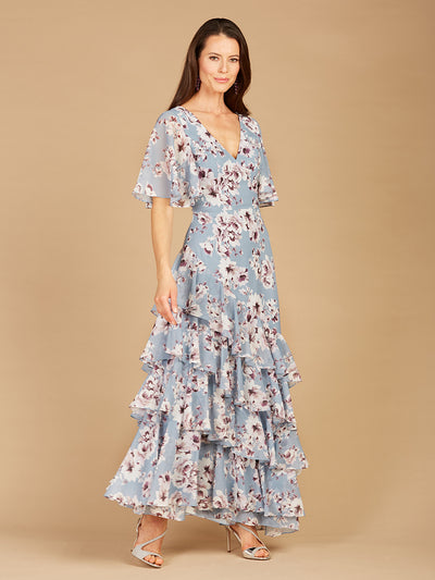 Lara 29246 - Cape Sleeve Print Dress