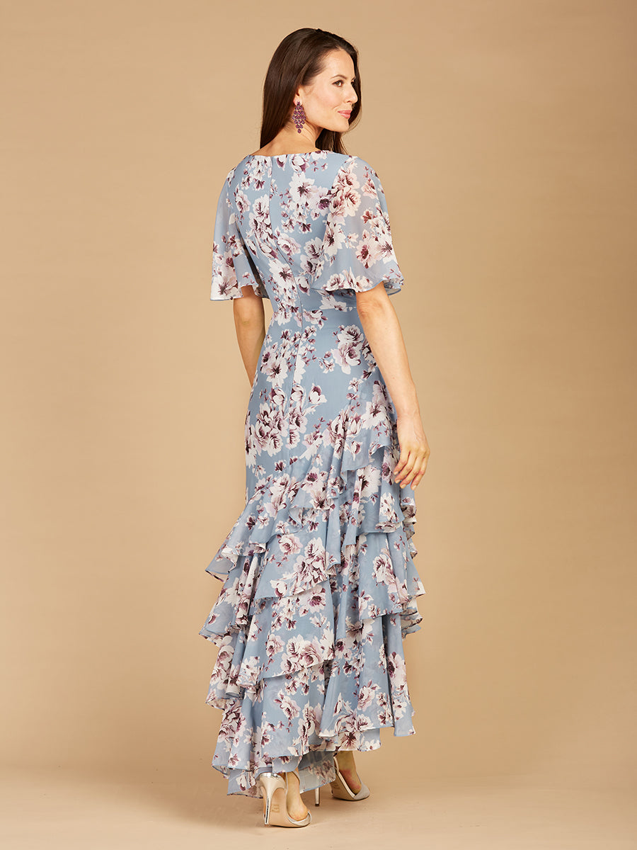 Lara 29246 - Cape Sleeve Print Dress