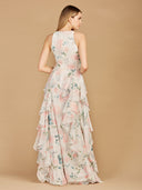 Lara 29247 - High Neck, Ruffled Skirt Printed Dress