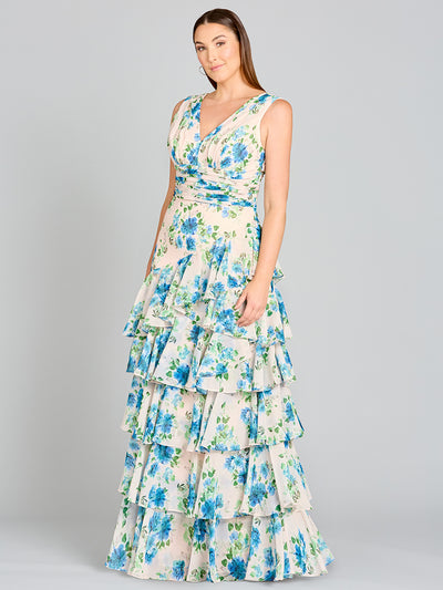 Lara 29249 - Ruffle Skirt Print Dress-Dresses-Lara-2-Blue-Lara