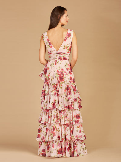 Lara 29249 - Ruffle Skirt Print Dress