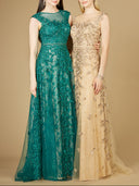 Lara 29250 - Inspired Lace Gown with Cap Sleeves-Dress-Lara-Lara