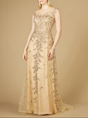 Lara 29250 - Inspired Lace Gown with Cap Sleeves-Dress-Lara-4-Gold-Lara