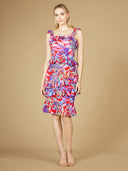 Lara 29267 - High Neck Printed Midi Dress-Dresses-Lara-Lara
