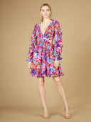 Lara 29269 - Long Sleeve Print Cocktail Short with Lace Up Back and Cutouts-Dresses-Lara-0-Red Print-Lara