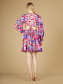 Lara 29269 - Long Sleeve Print Cocktail Short with Lace Up Back and Cutouts-Dresses-Lara-Lara
