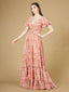 Lara 29273 - Long Print Gown with Cap Sleeves-Dresses-Lara-2-Pink Print-Lara