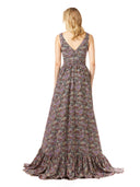 Lara 29274 - V-Neck Long Print Gown Hi-Low Wrap