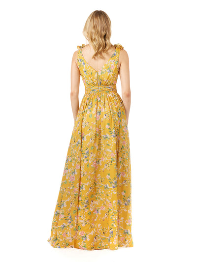 Lara 29275 - V-Neck Long Print Gown with Straps