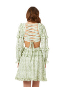 Lara 29279 - V-Neck Long Sleeve Print Cocktail Short with Cutout and Lace Up Back