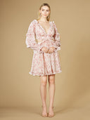 Lara 29279 - V-Neck Long Sleeve Print Cocktail Short with Cutout and Lace Up Back-Dresses-Lara-0-Blush Print-Lara