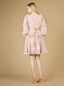 Lara 29279 - V-Neck Long Sleeve Print Cocktail Short with Cutout and Lace Up Back-Dresses-Lara-Lara