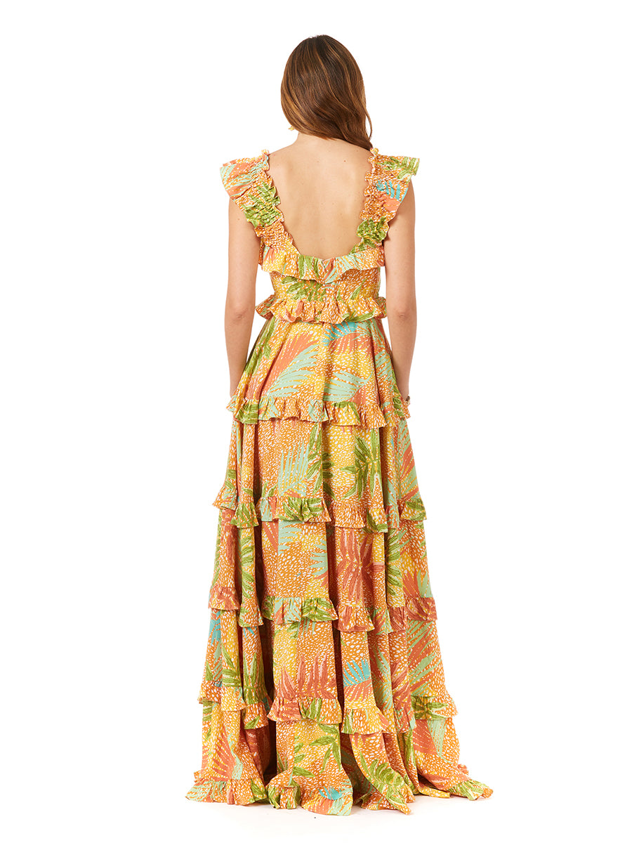 Lara 29280 - Ruffle Printed Gown with Straps