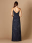 Lara 29282 - Beaded Spaghetti Strap Navy Full-Length Gown