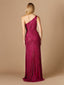Lara 29283 - One-Shoulder Beaded Gown with Slit-Dresses-Lara-Lara