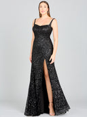Lara 29285 - Sweetheart Neckline, Beaded Gown with Slit-Dresses-Lara-Lara