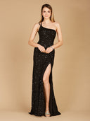 Lara 29286 - One-Shoulder Beaded Gown with Slit-Dresses-Lara-0-Black-Lara