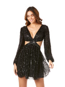 Lara 29288 - Long Sleeve Cut Out Dress with Lace Up Back