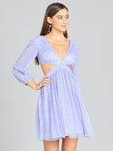 Lara 29288 - Long Sleeve Cut Out Dress with Lace Up Back-Dresses-Lara-0-Blue Iris-Lara