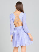 Lara 29288 - Long Sleeve Cut Out Dress with Lace Up Back-Dresses-Lara-Lara