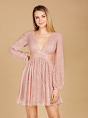 Lara 29288 - Long Sleeve Cut Out Dress with Lace Up Back
