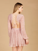 Lara 29288 - Long Sleeve Cut Out Dress with Lace Up Back