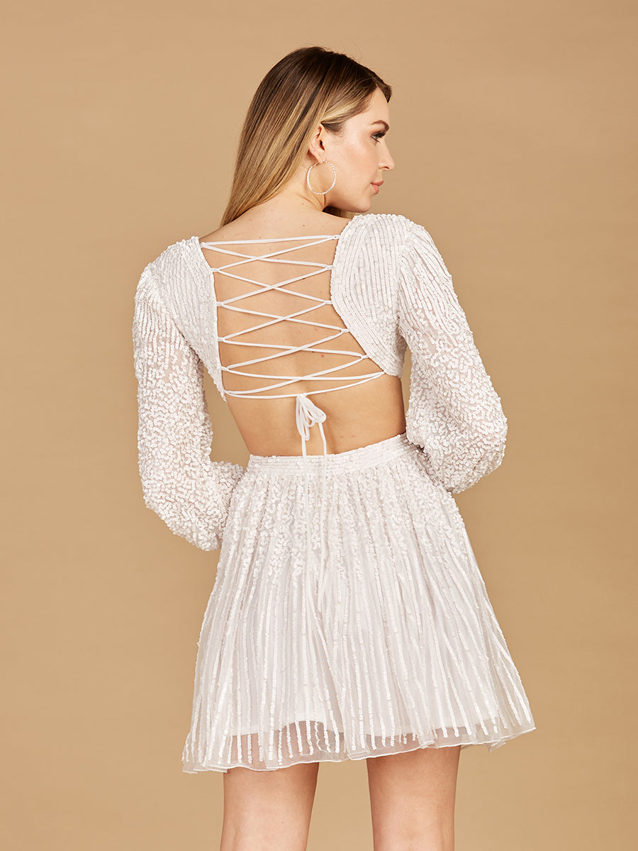Lara 29288 - Long Sleeve Cut Out Dress with Lace Up Back