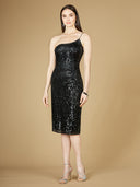 Lara 29289 - One Shoulder Midi Cocktail Dress-Dresses-Lara-0-Black-Lara