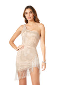 Lara 29291 - One Shoulder Cocktail Dress with Fringes