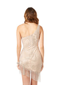 Lara 29291 - One Shoulder Cocktail Dress with Fringes
