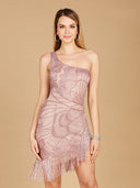 Lara 29291 - One Shoulder Cocktail Dress with Fringes