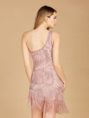 Lara 29291 - One Shoulder Cocktail Dress with Fringes