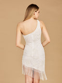 Lara 29291 - One Shoulder Cocktail Dress with Fringes