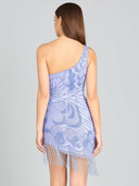 Lara 29291 - One Shoulder Cocktail Dress with Fringes-Dresses-Lara-Lara