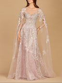 Lara 29300 - Lace Gown with Cape Sleeves, Sweetheart Neckline