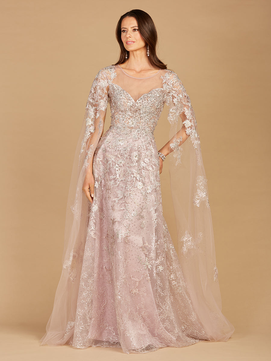 Lara 29300 - Lace Gown with Cape Sleeves, Sweetheart Neckline