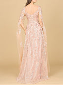 Lara 29300 - Lace Gown with Cape Sleeves, Sweetheart Neckline-Dress-Lara-Lara